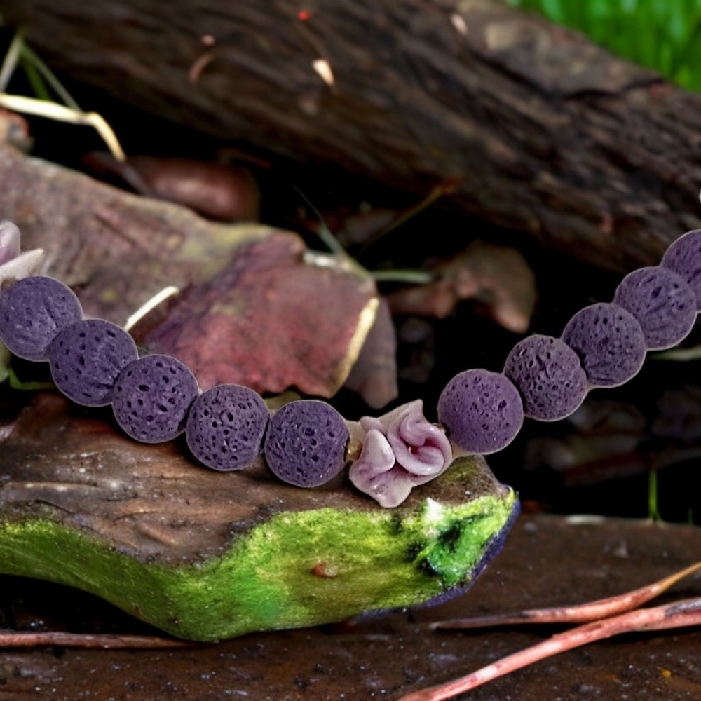 Vtg 80s Lava Bead Purple Puka Necklace Moonscape Volcanic Crater‎ Surfer Grunge